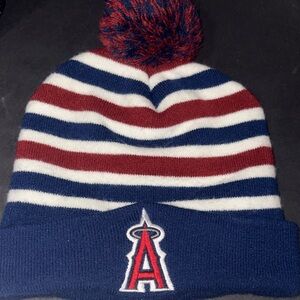 Angels Striped Blue and Red Kids Beanie 4-8y average size.